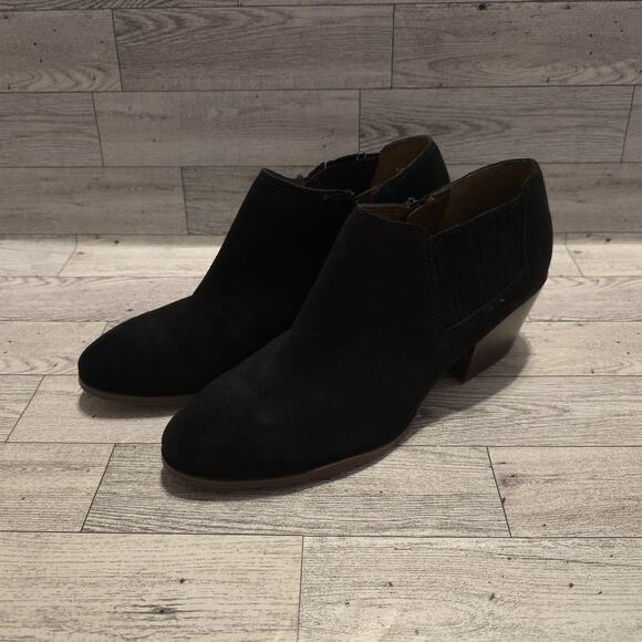 Franco Sarto Womens Size 6.5 M Black Suede Heeled Ankle Chelsea Boots Bootie - Picture 1 of 10